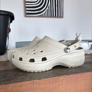 Beige Platform Clogs